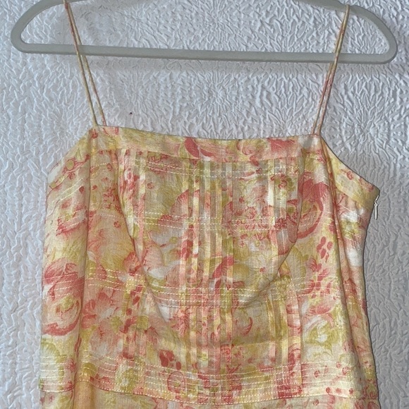 Ann Taylor Floral Linen Flounce Hem Spaghetti Strap A-Line Midi Dress - Picture 4 of 14